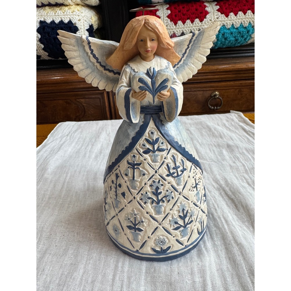 Heartwood Creek Angel Figurine‎ Blue White Floral Design Home Decor Collectible